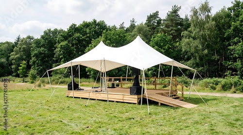 Stretching Tent Stage for Outdoor Events in a Sunny Park Setting