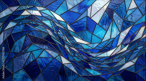 Blue geometric abstract background with crystal shapes
