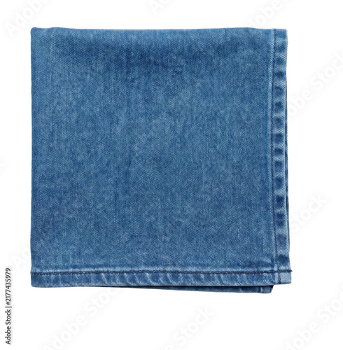 Fotografía Folded blue denim fabric swatch on transparent background