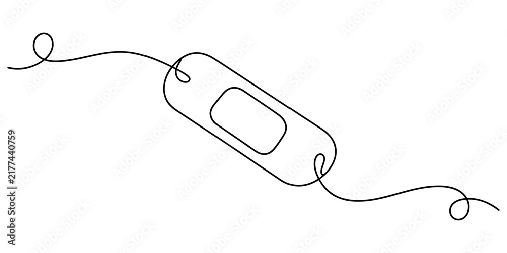 Obraz premium Medical adhesive plaster bandage drawn in minimalist continuous line style on white background for healthcare first aid and skin healing illustration concepts.