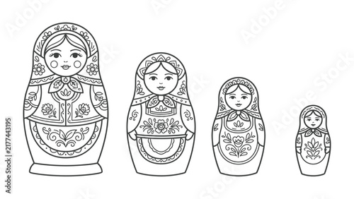 Bild auf Leinwand Russian Nesting Dolls: A set of traditional Russian nesting dolls, also known as Matryoshka dolls, displayed in a decreasing size order
