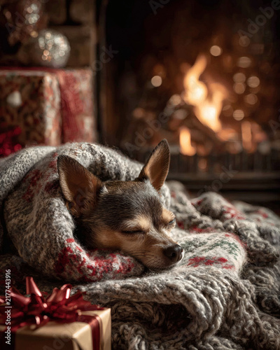 dog with christmas gift