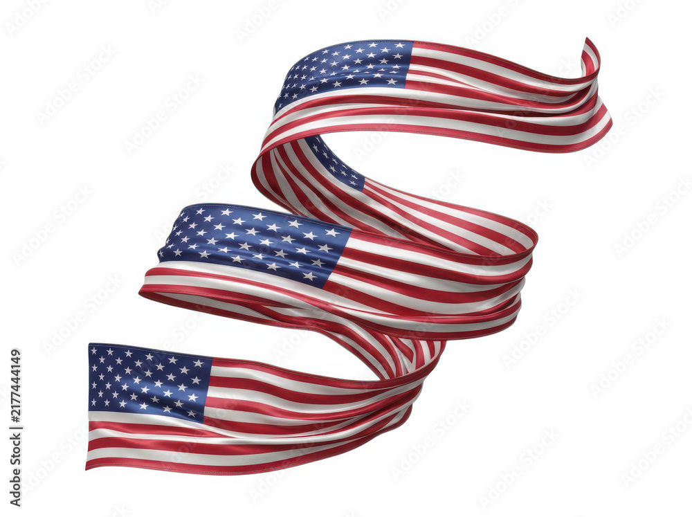 Obraz premium Waving usa flag ribbon design with stars and stripes in a spiral shape element