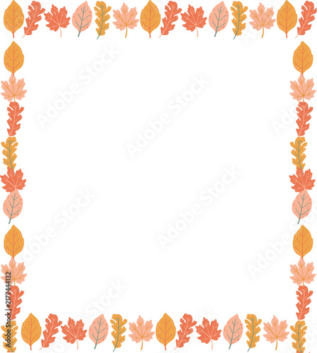Autumn leaves rectangular vector frame. Square border with colorful yellow, orange and pink fall foliage for Thanksgiving greeting card, back to school banner, harvest festival invitation template.