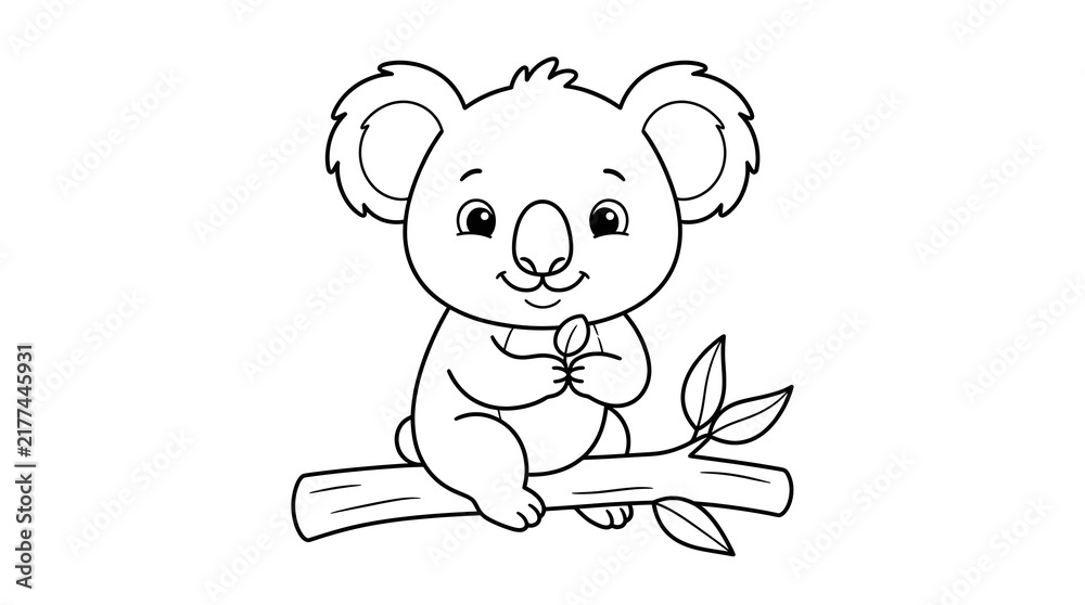 Obraz premium Cute koala sitting on a tree branch with leaves