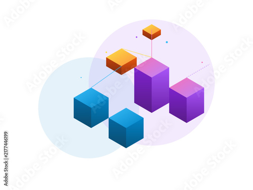 Abstract 3D Cubes Geometric Background with Blue and Purple Colorful Blocks for Modern Business, Technology, Digital Design and Creative Illustration