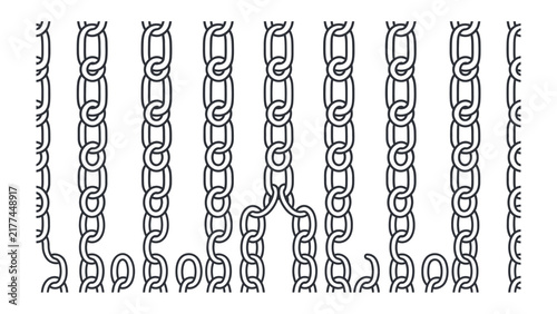 Foto Broken Chain Link Symbol: A graphic representation of a broken chain with several links showing damage and fractures, symbolizing weakness and vulnerability