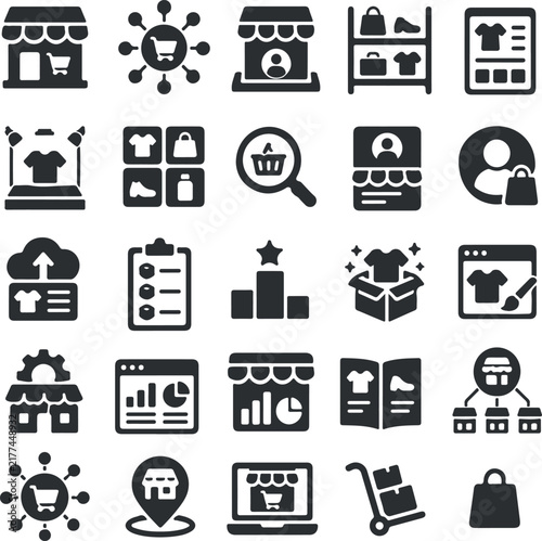 Fotografía Shopping icons set featuring storefronts carts and customer profiles