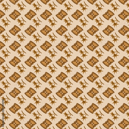 Seamless Traditional Batik Pattern with Brown Floral and Geometric Motifs on Beige Background for Textile Design