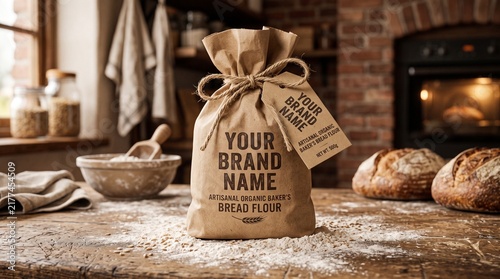 Artisan Flour Bag Mockup in Bakery