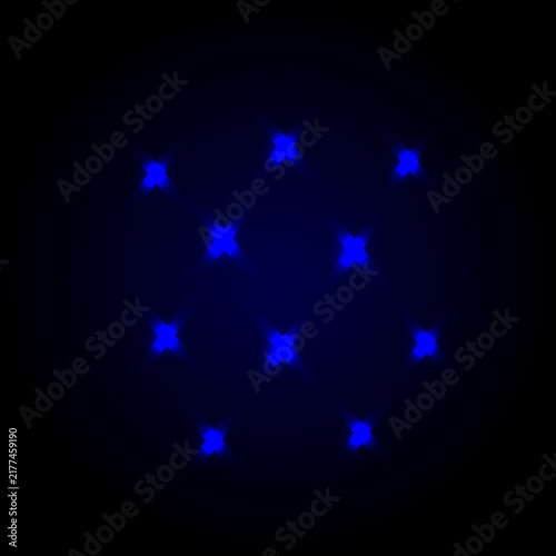 Abstract Blue Glowing Star Lights on Dark Background