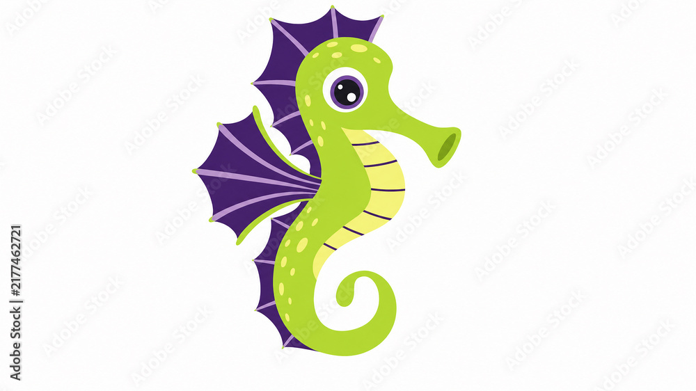 Obraz premium Cute Seahorse Cartoon Illustration with Curled Tail and Fin Details 