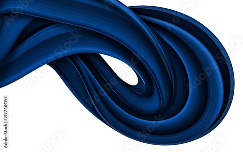 Abstract Dynamic Dark Blue Twisted Smooth Ribbon Wave on White Background