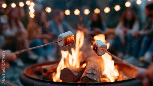 Cozy Campfire Gathering With Friends Roasting Marshmallows