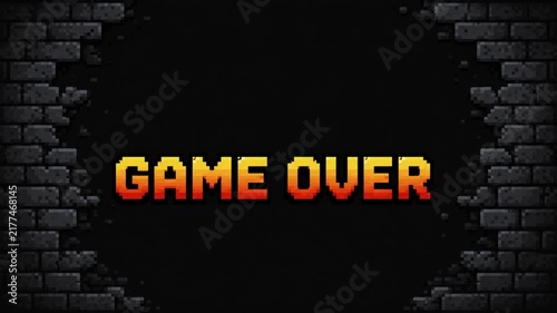 Retro arcade video game Game Over pixel art GIF animation on a dark background.
