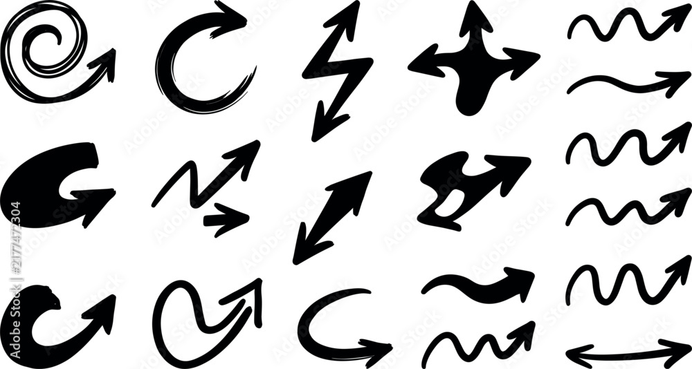Fototapeta premium Hand drawn arrow set, collection of doodle arrows