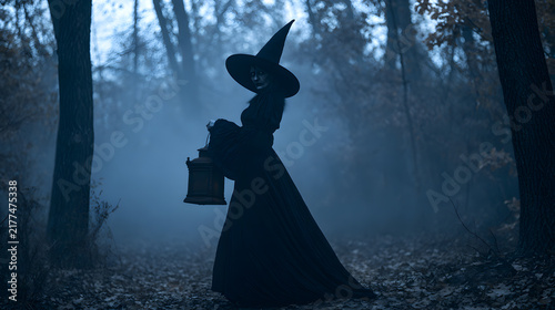 Tapety artystyczne Dark witch in misty autumn forest