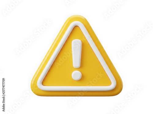 3d yellow warning sign icon with an exclamation mark isolated on transparent background