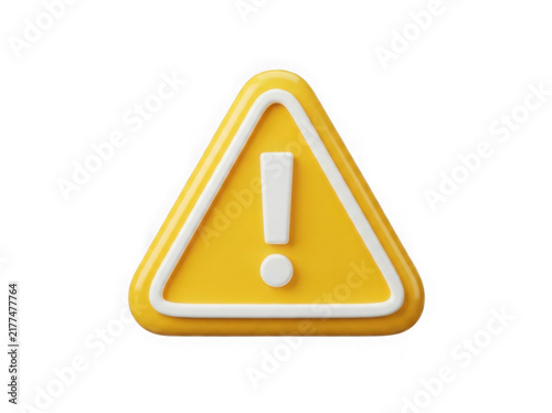 3d yellow triangle warning sign with exclamation mark icon isolated on transparent background