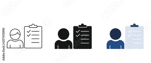 Three different icons showing person with checklist approval symbols