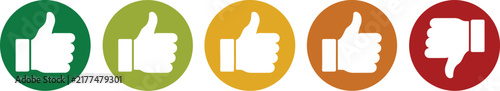 Rating, and feedback scale symbol, circle outline vector, excellent good average poor and bad thumb color indicators, performance evaluation, customer feedback, isolated on white background.