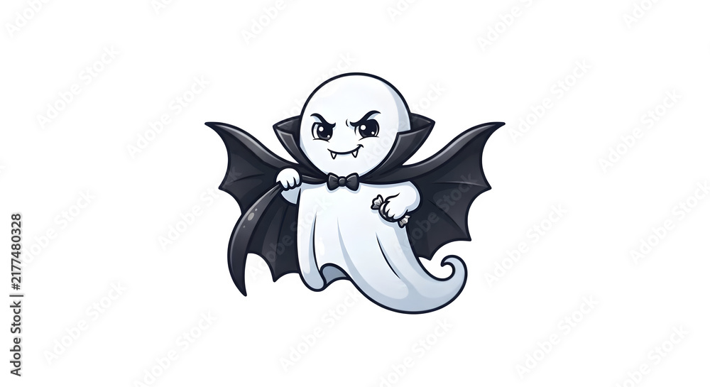 Fototapeta premium Cute vampire ghost wearing cape and bow tie holding candy isolated on transparent background