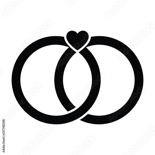 Wedding rings with heart symbol on white background love marriage symbol