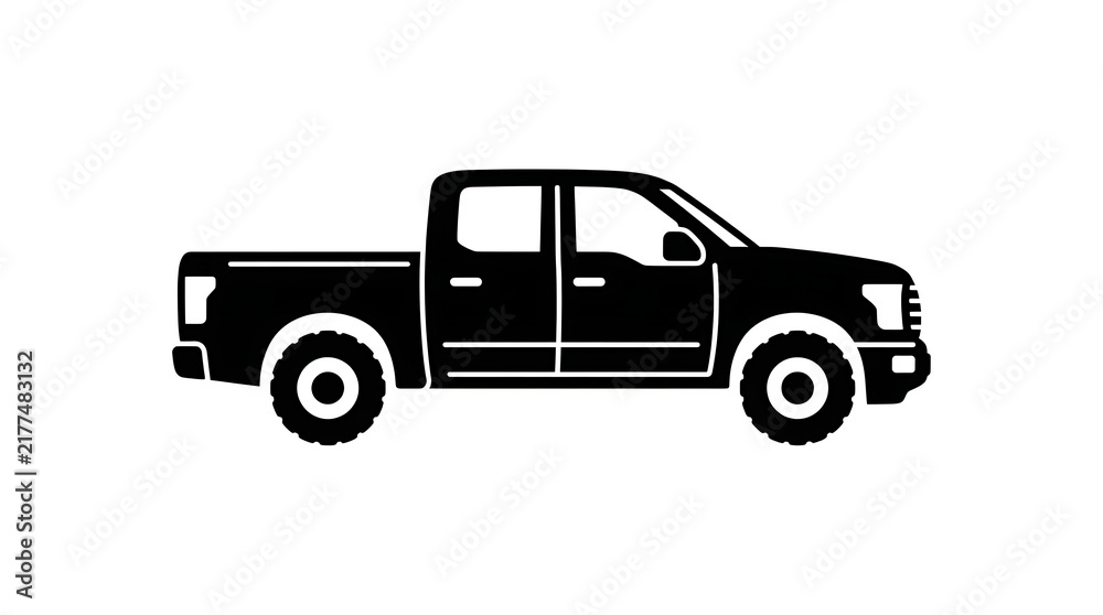 Fototapeta premium Black pickup truck side view silhouette icon for automotive transport and logistics design