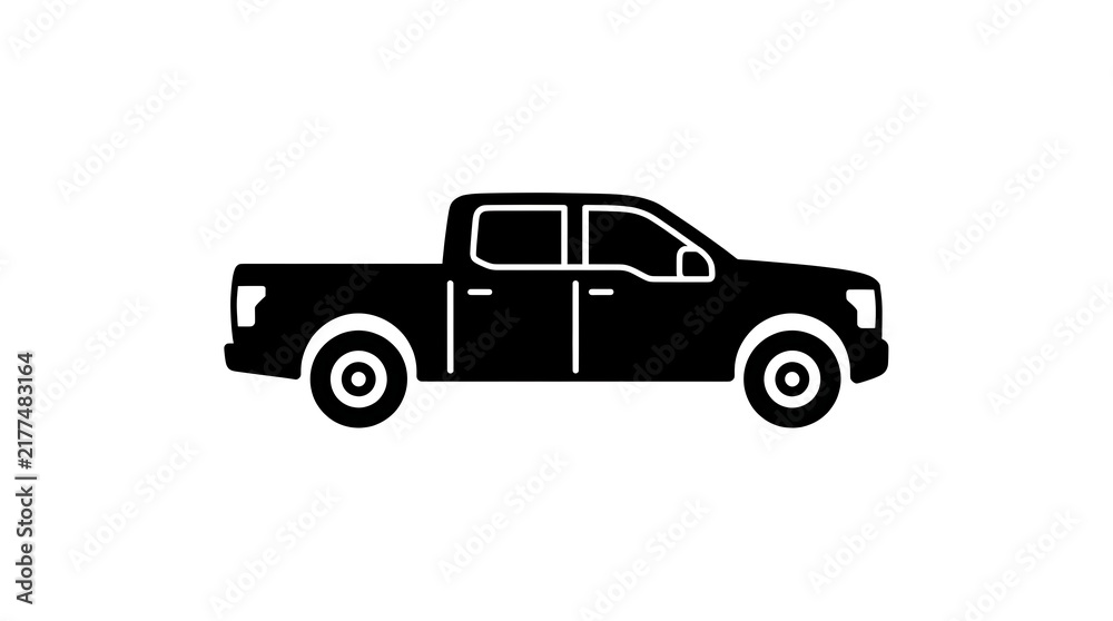 Obraz premium Black pickup truck silhouette icon for automotive transport and logistics design