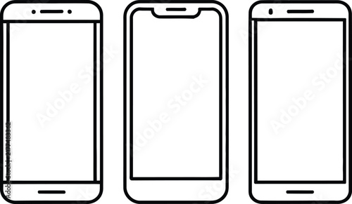 Smartphone device outline icon set, thin line design, mobile phone and cellphone signs, gadget symbols, editable stroke, communication technology, isolated on white background.