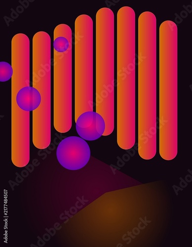Obraz na plátně Abstract digital background featuring vertical orange bars and glowing orbs