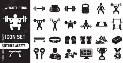 Weightlifting gym fitness icon set