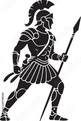 Spartan warrior silhouette holding a spear against a white background