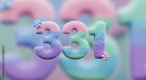 Soft and Fuzzy Knitted Numbers 331 in Pastel Rainbow Colors