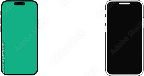 Smartphone icon, with green screen, mobile phone mockup symbol, blank display, digital device interface, app presentation, technology design element, isolated on white background.