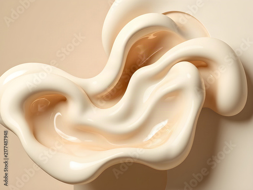 Alabaster Ivory Liquid Sculptural Forms with Soft Champagne Reflections Abstract Background