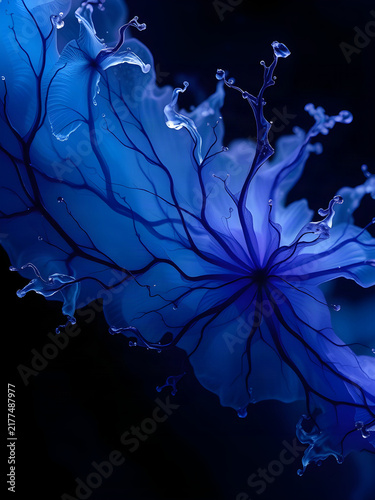 Indigo and Cobalt Ink Diffusion with Violet and Cyan Translucent Fluid Patterns