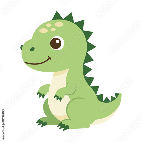 Cute little green dinosaur standing in a friendly pose isolated on white background