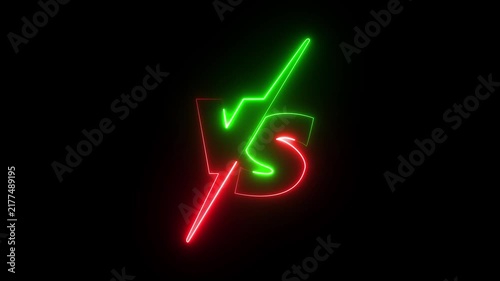 VS versus bars neon animated versus vs bars with black background ,Animation of glowing neon versus text .neon lines and black background ,4k motion graphic animation