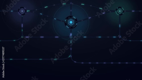 Digital network connection hud: abstract data flow and cyber security background