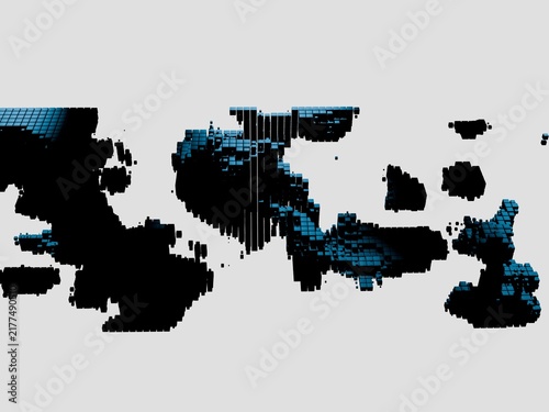 Fotografie An abstract digital landscape depicting a sprawling terrain formed by black and