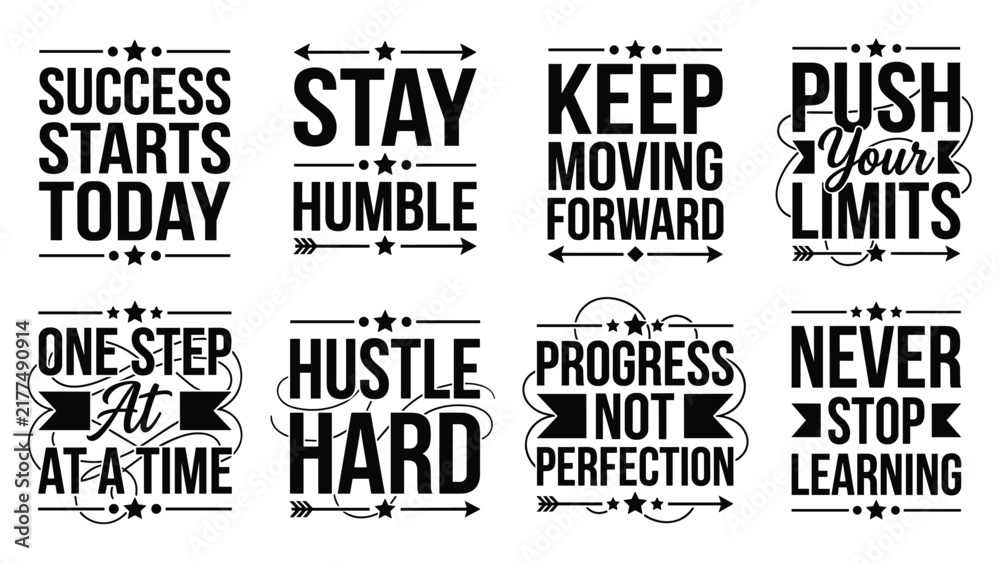 Obraz premium Inspirational quote typography set for t shirt design and motivational badge vector illustration collection