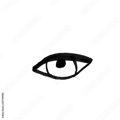 Obraz na plátně Minimalist Eye Outline Vector, Hand Drawn Single Eye Line Art with Almond Shape and Pupil on White Background — a simple graphic doodle for beauty, vision, and surrealist themed projects