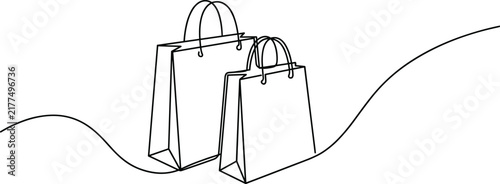 Continuous line art of two shopping bags for retail and commerce design