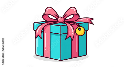 A vibrant cartoon gift box with a pink bow and stripes, symbolizing surprises, celebrations, and presents for birthdays or holidays
