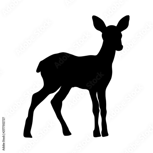 Young Deer Doe Wildlife Black Silhouette Vector Illustration