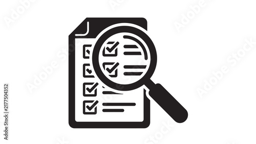 Auditing document checklist icon with magnifying glass symbol vector design