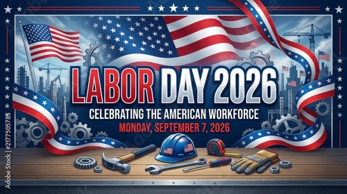Labor Day 2026 Patriotic Banner Celebrating American Workforce