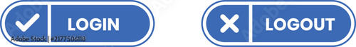 Fotografía Login and logout button icons with check and cross symbols