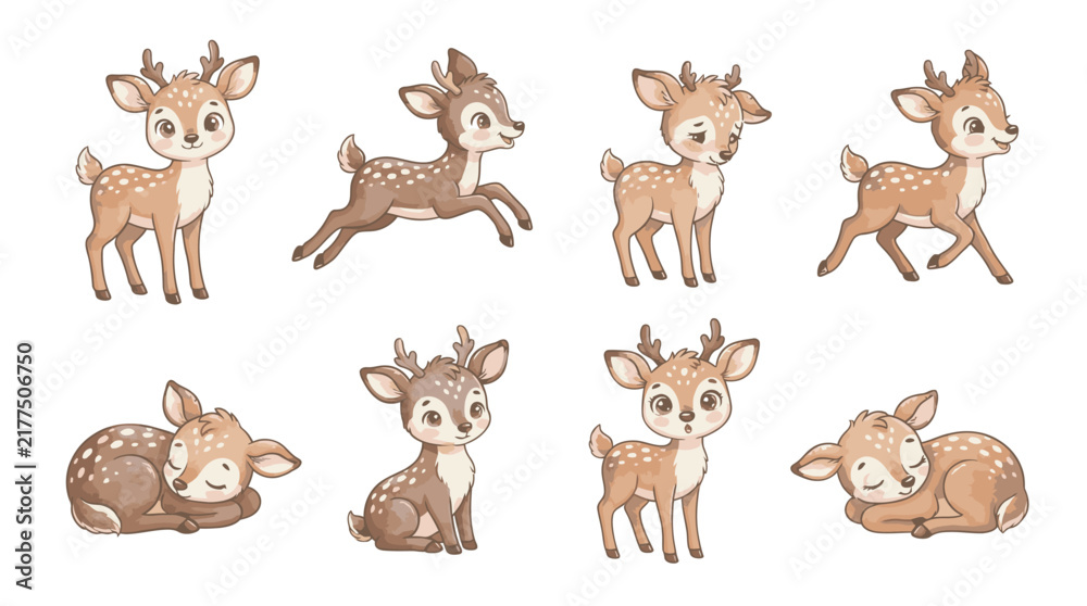 Naklejka premium Merry Christmas Cute baby deer in various poses and expressions vector illustration set for Merry Christmas seasonal graphic design